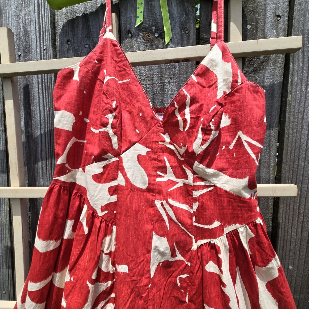 Red and white Print Cotton Strappy Dress Fit And Flare M - Picture 3 of 11
